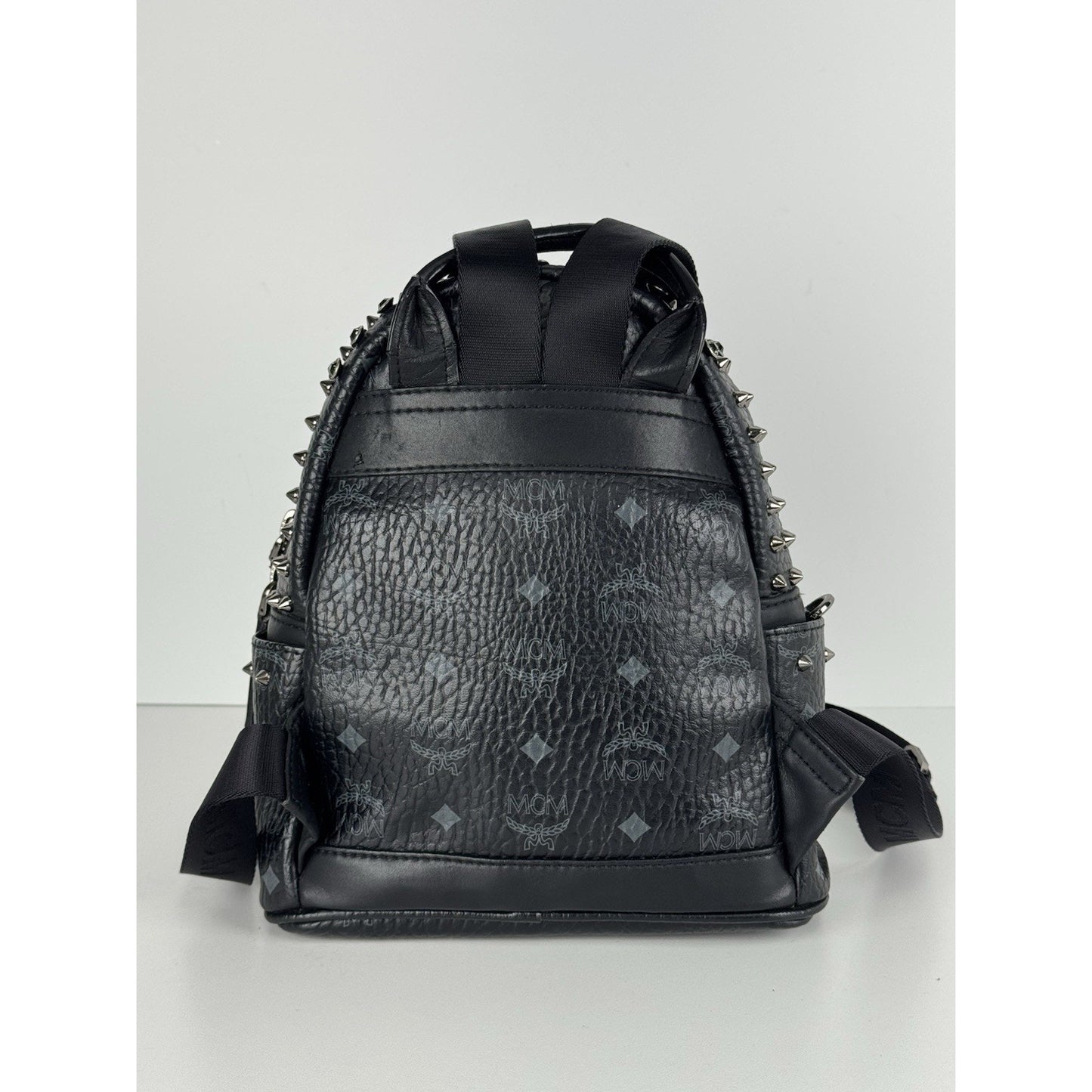 MCM Pearl Stud Stark Backpack in Black Grained Leather B-1
