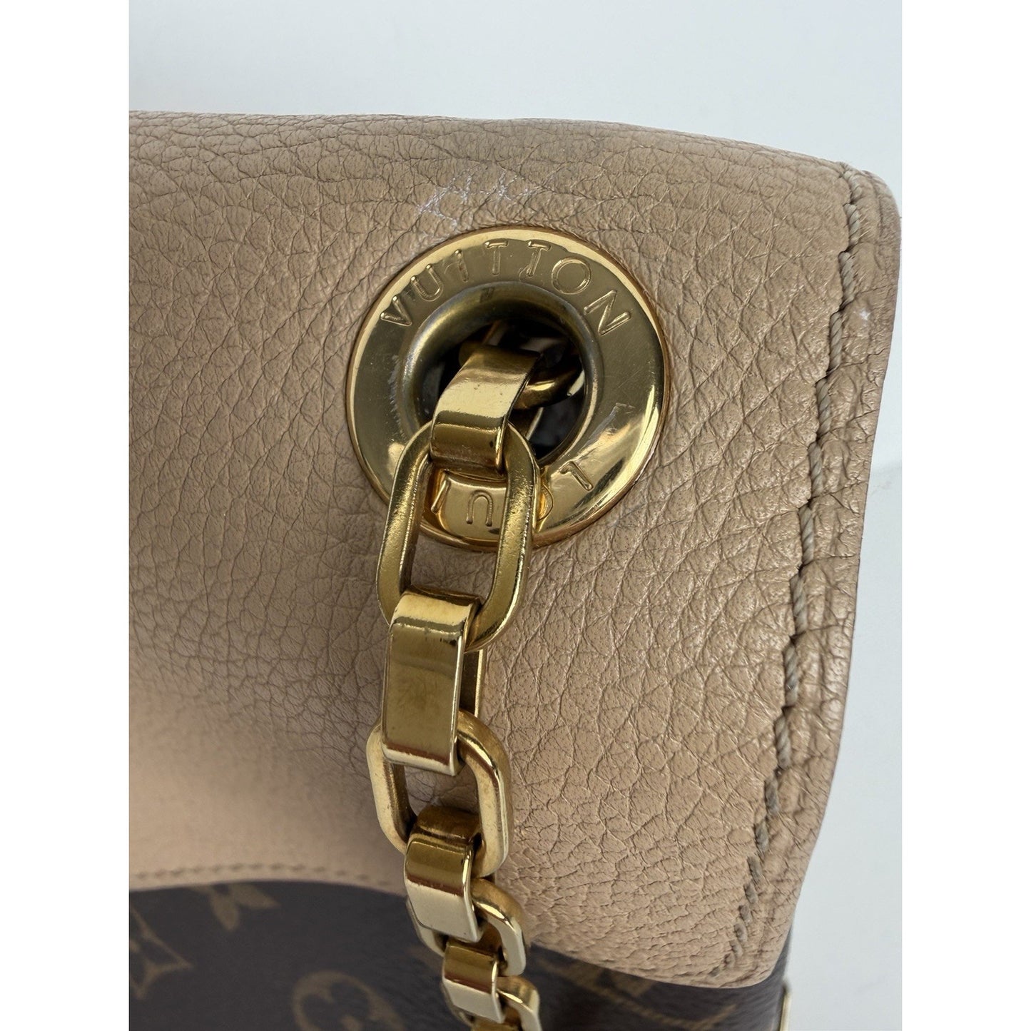 Louis Vuitton Pallas Chain Bag Beige Leather & Brown LV Monogram Canvas 2015 S05