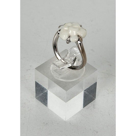 Chanel Camellia Agate Diamond Ring Size 5 in 18k White Gold