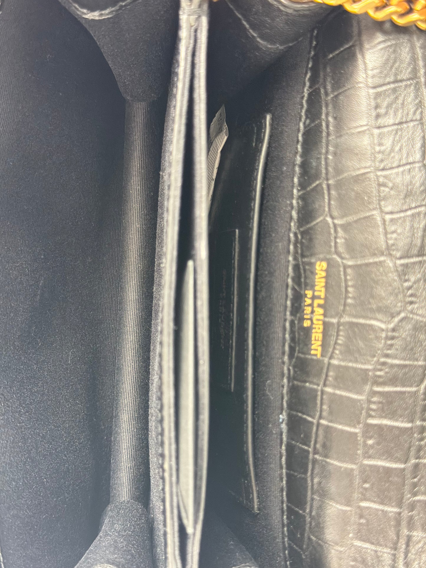 Saint Laurent Sunset Bag Small in Black Croc-Embossed Leather Gold Hardware YS-20