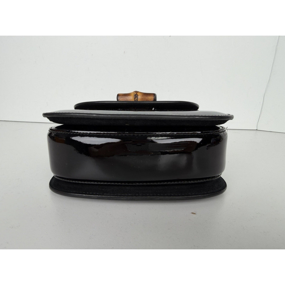 Gucci Bamboo 1947 Mini Top Handle Bag in Black Patent Leather S-19