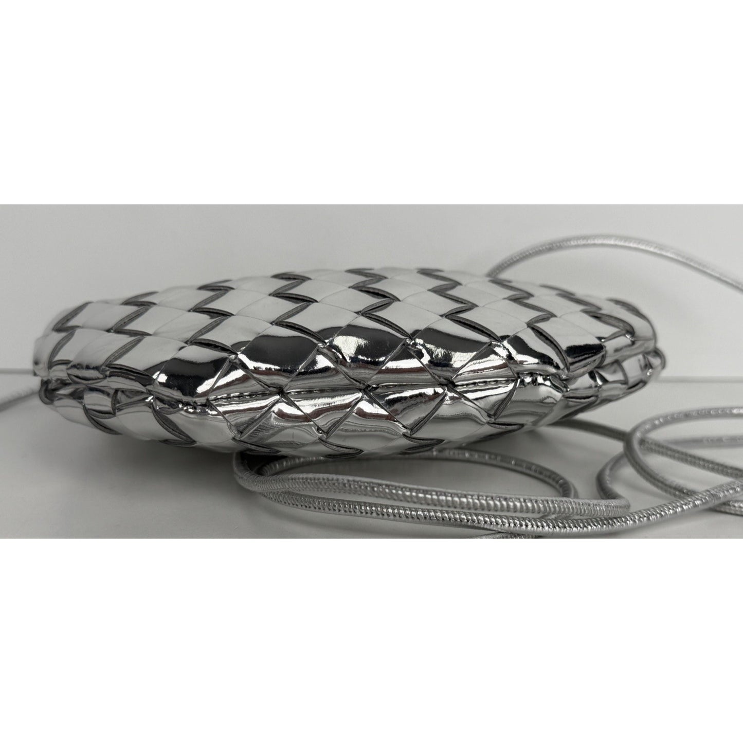 Bottega Veneta Mini Sardine Bag Silver Mirror Laminated Nappa Intrecciato B1