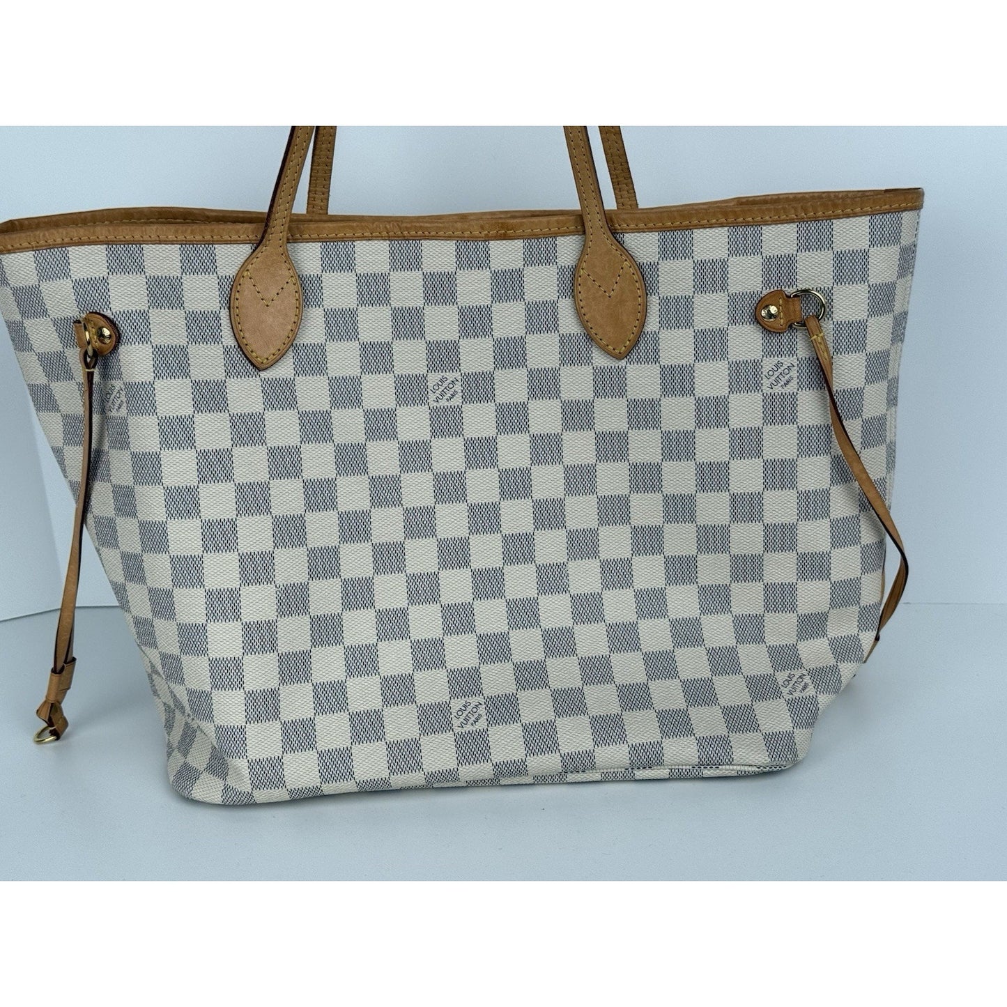 LOUIS VUITTON Neverfull Monogram White Canvas Pink Interior Tote Shoulder Bag