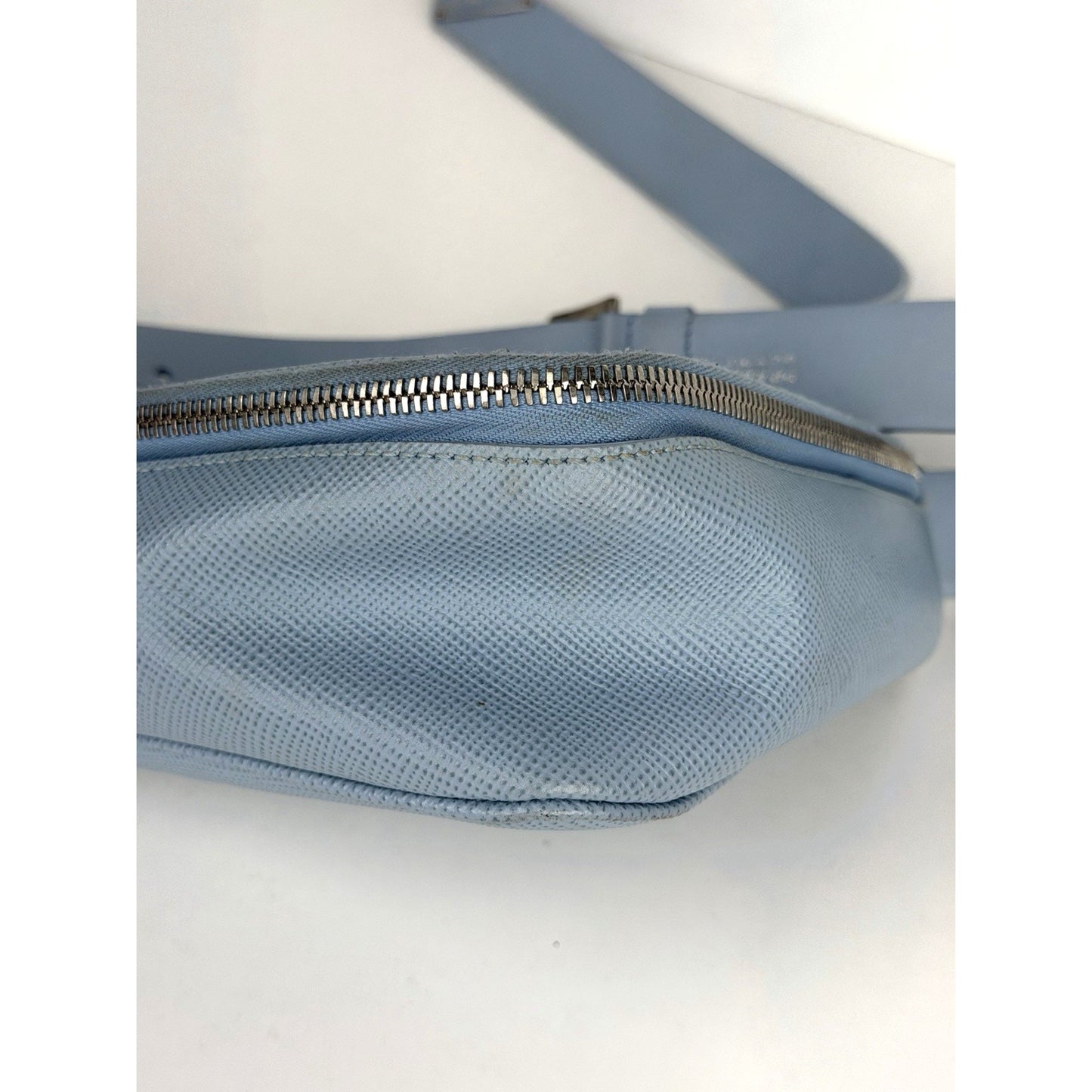 Prada Shoulder Bag Triangle Logo in Light Blue Saffiano Leather S05