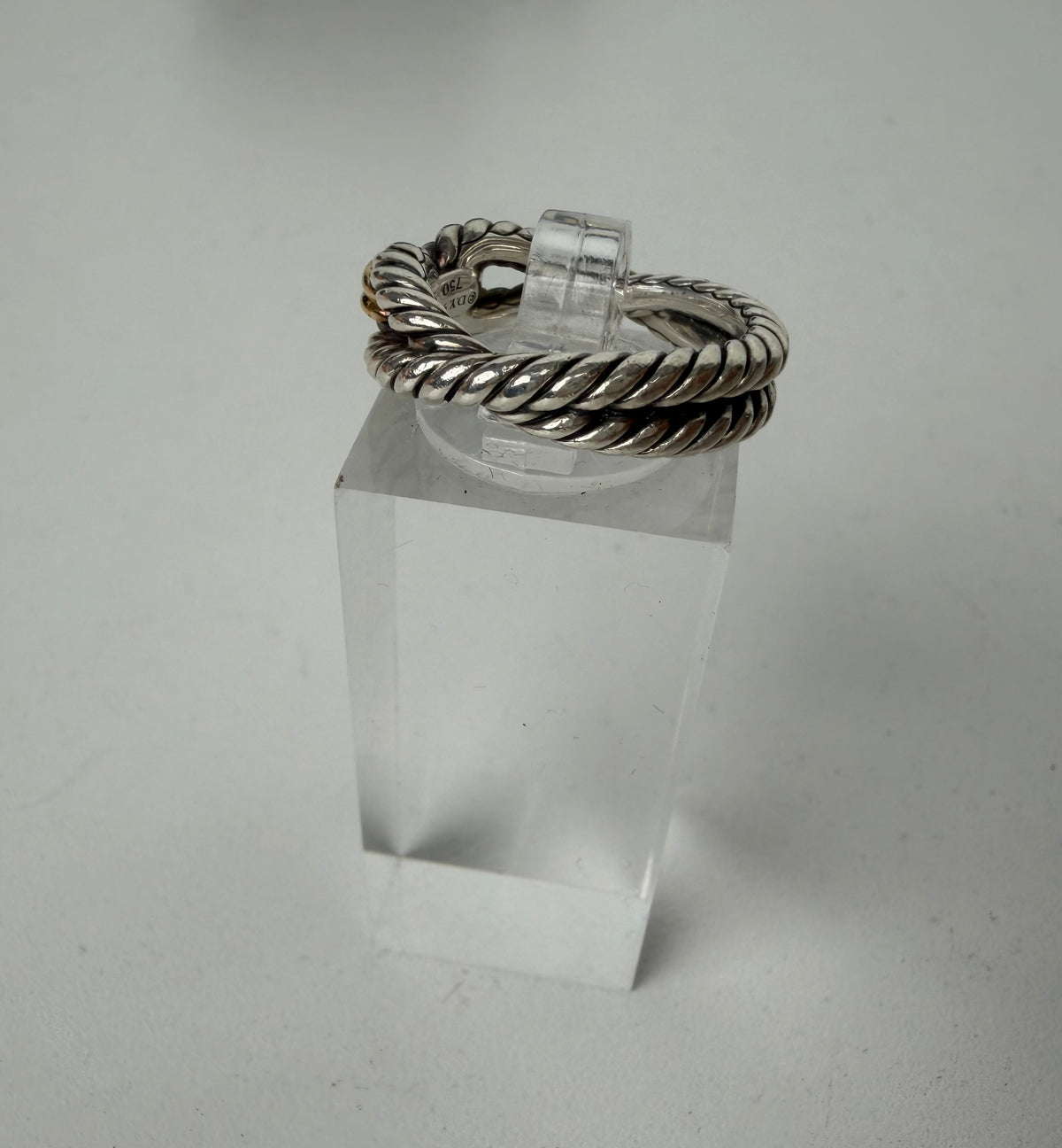 David Yurman Cable Loop Band Ring 5.5 Size Twisted Sterling Silver Bands with 18K Yellow Gold Loop