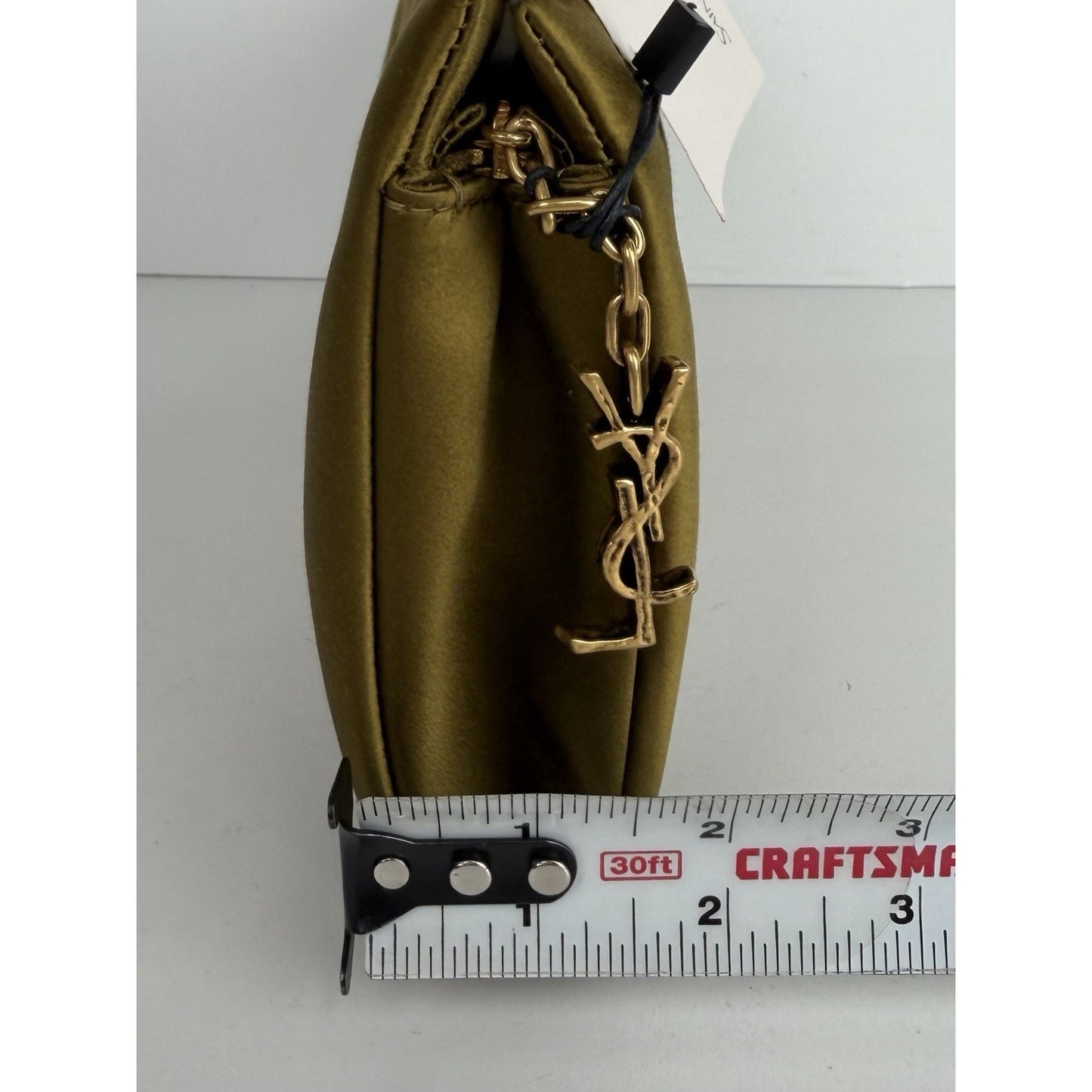 Saint Laurent Evening Soft Clutch Bag in Mustard Green Satin S-05