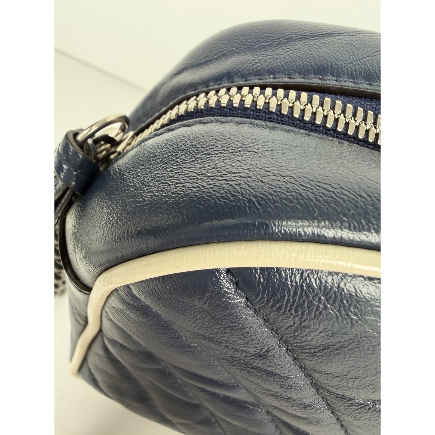 Gucci GG Marmont Small Shoulder Bag Diagonal Dark Blue Quilted Leather S17