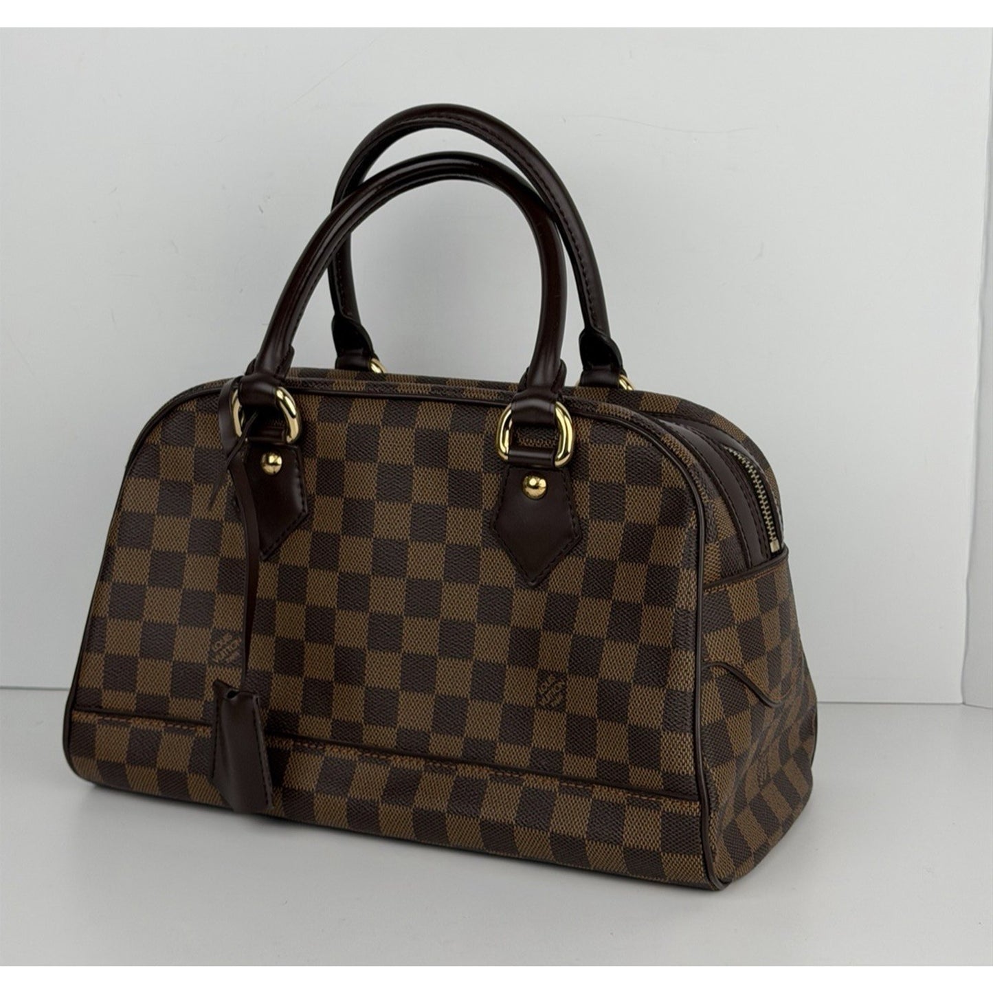Louis Vuitton Duomo HandBag Damier Ebene & Brown Pattern Leather Handles 2006 S