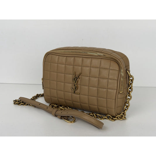 Saint Laurent Cassandre Matelasse Carre Mini Camera Bag in Natural Tan
