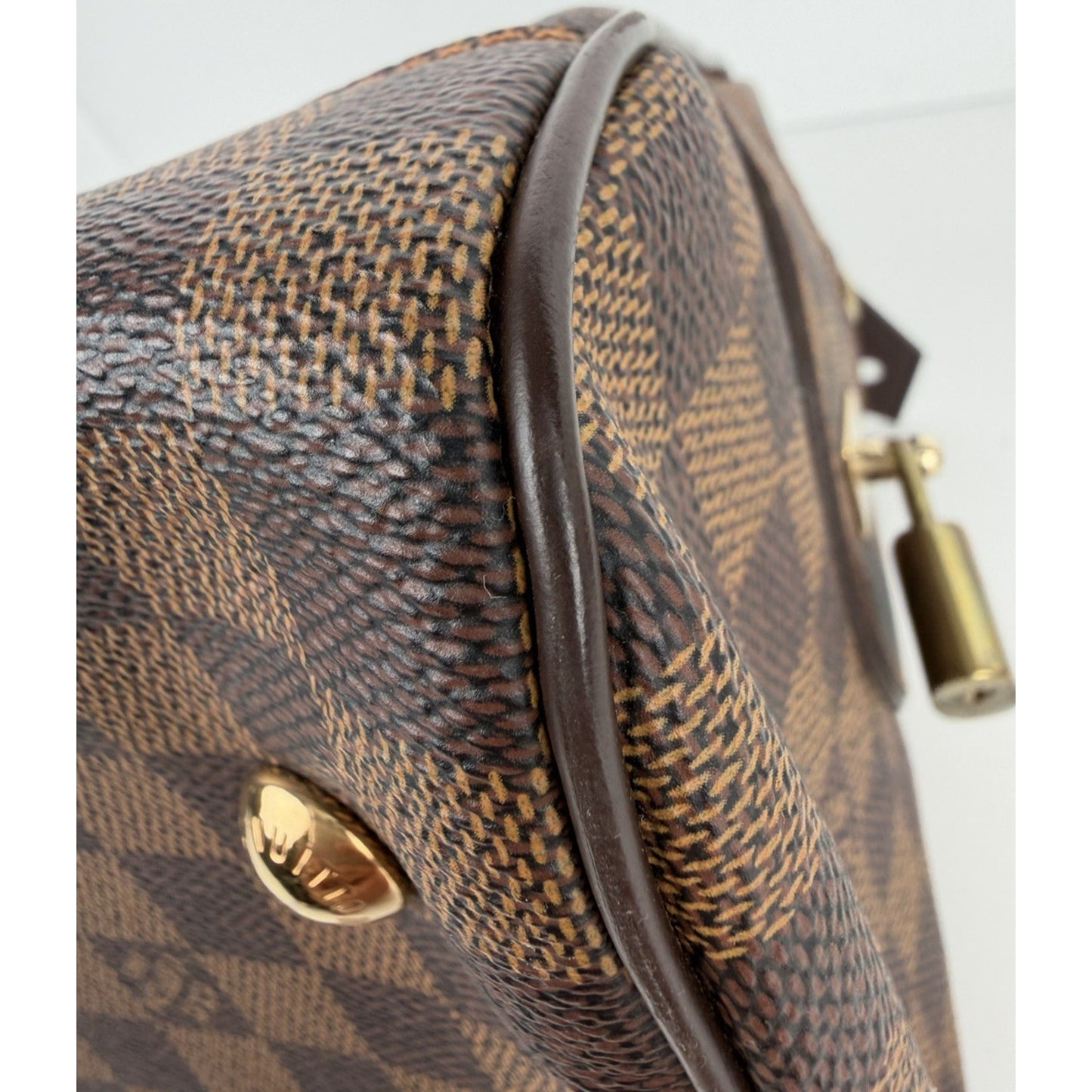 Louis Vuitton Duomo HandBag Damier Ebene & Brown Pattern Leather Handles 2006 S