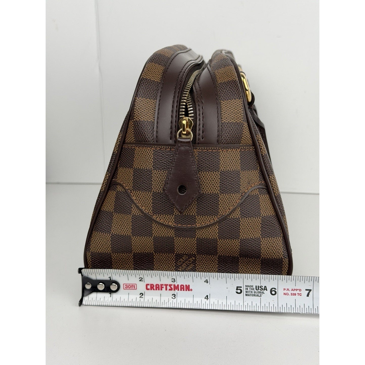 Louis Vuitton Duomo HandBag Damier Ebene & Brown Pattern Leather Handles 2006 S