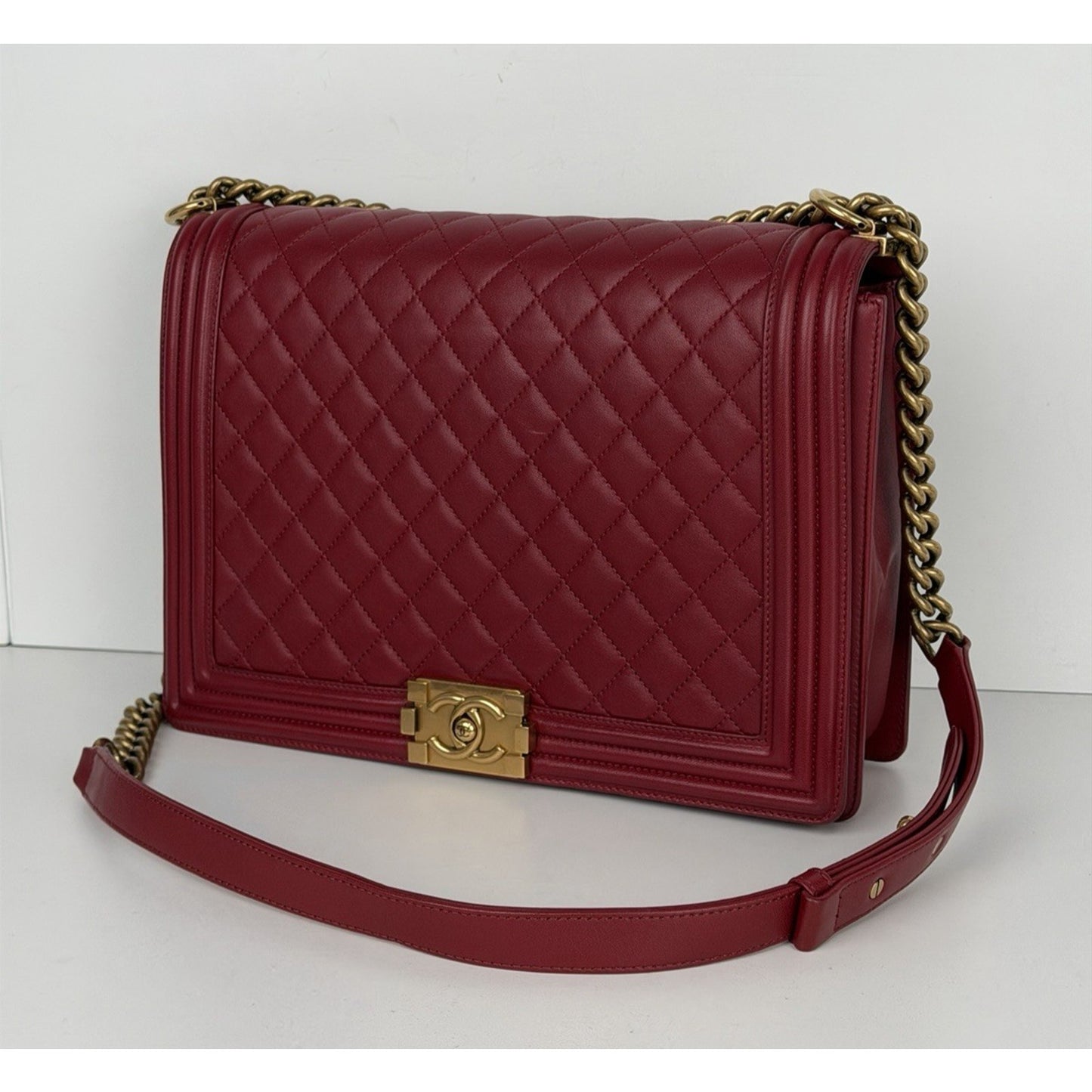 Chanel Boy Bag Large Red Leather & Aged Gold-Tone Hardware 2014 D8