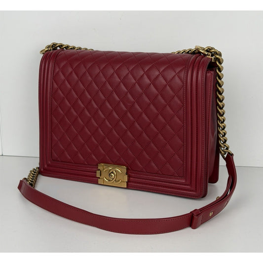 Chanel Boy Bag Large Red Leather & Aged Gold-Tone Hardware 2014 D8