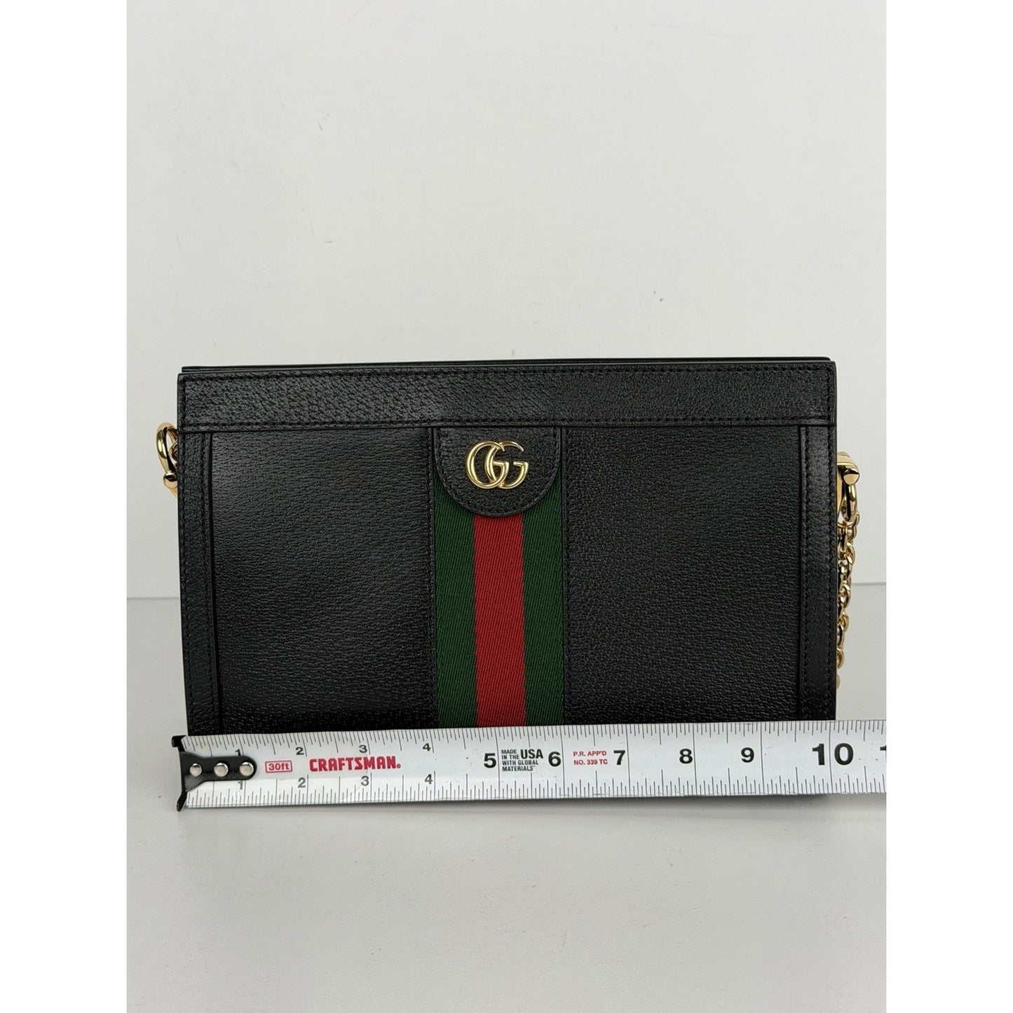 Gucci Ophidia Chain Shoulder Bag Small Black Calfskin Leather with Web Accent E6