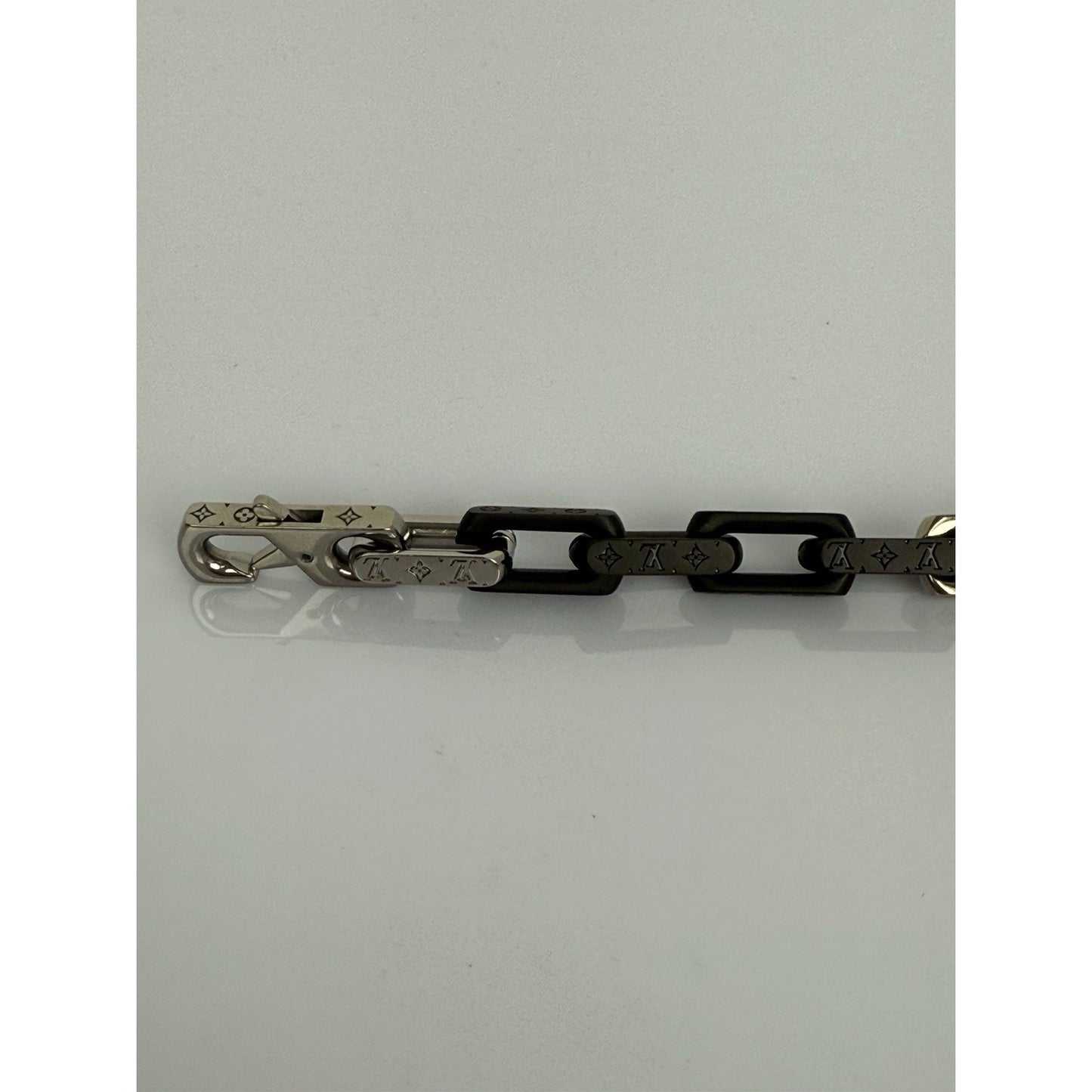 Louis Vuitton Monogram Chain Bracelet Stainless Steel Silver & Black M00687 LE02