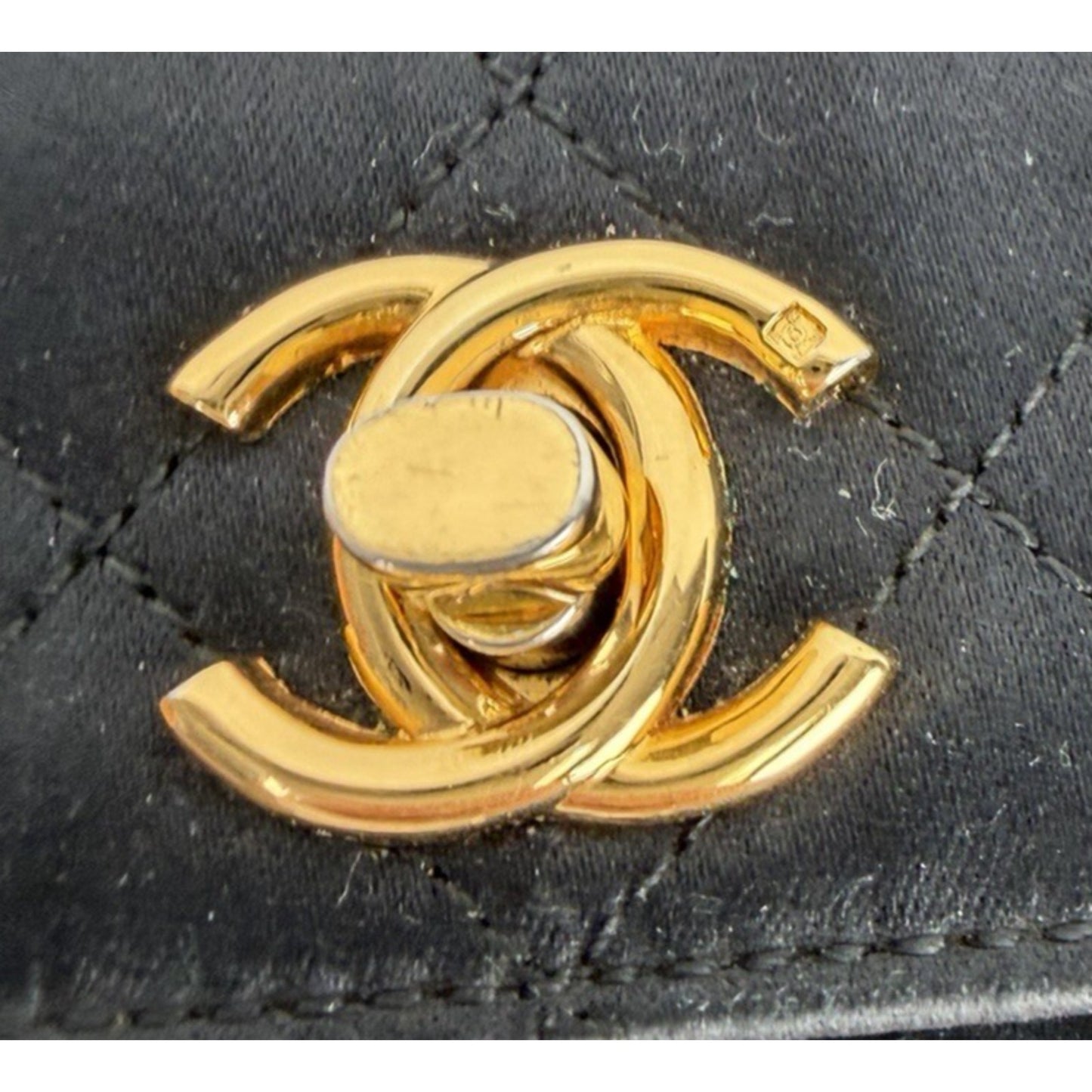 Chanel Satin Quilted CC Flap Mini Bag Vintage in Black with Gold HW E8