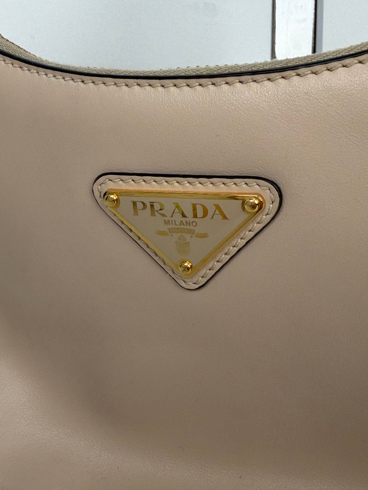Prada Arque Small Leather Shoulder Bag in Beige Leather YC5