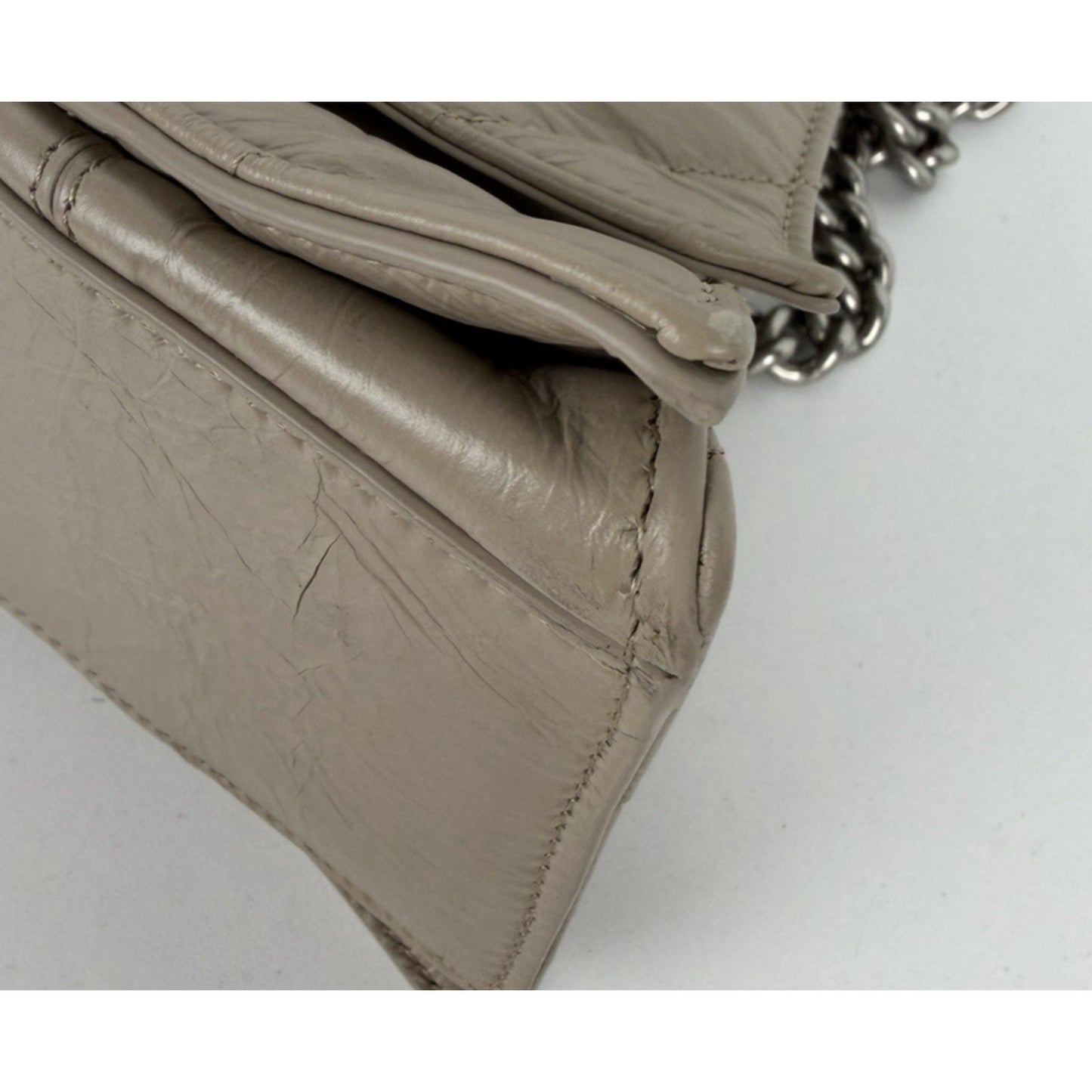 Balenciaga Large Crush Quilted Leather Chain Shoulder Bag Taupe E6