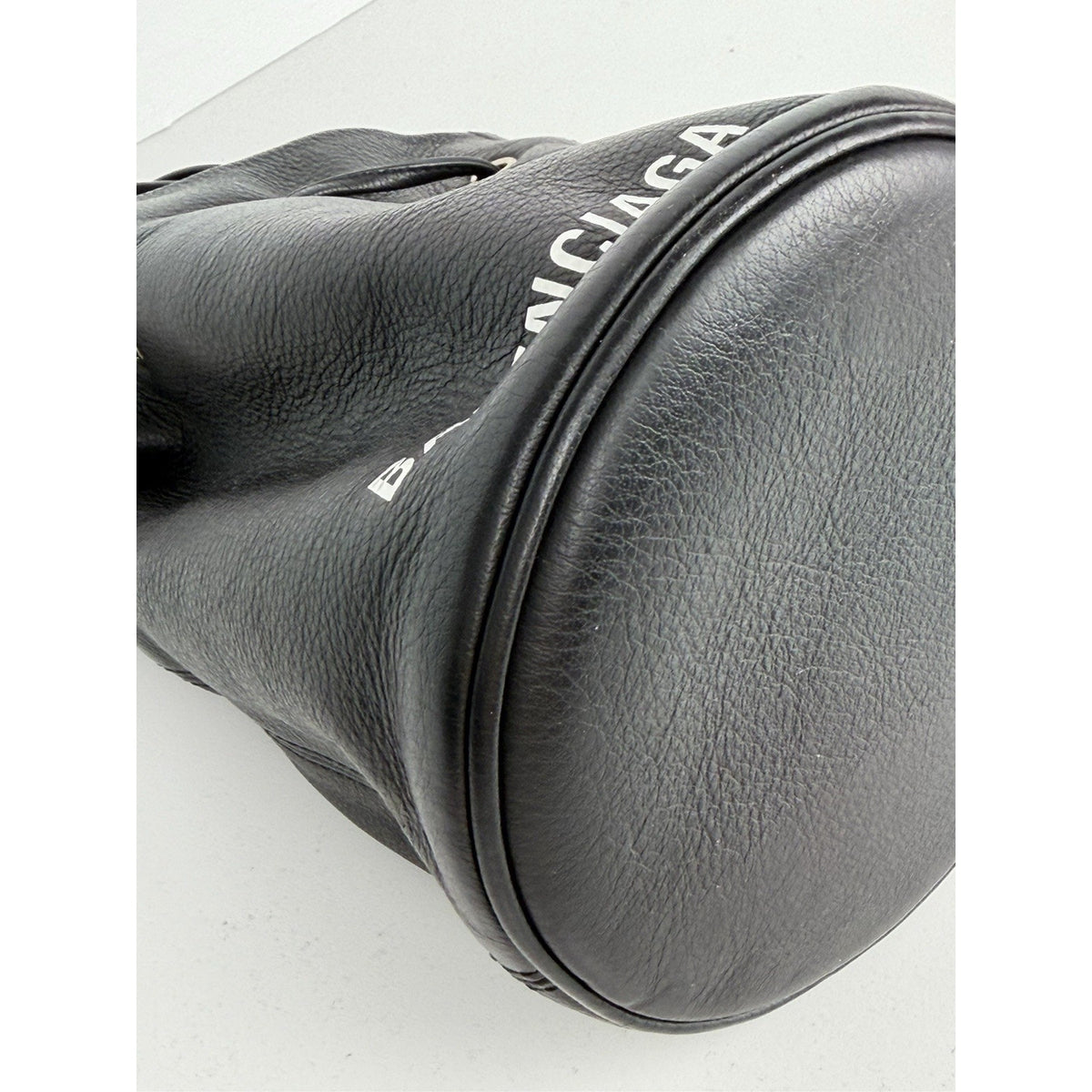 Balenciaga Everyday XS Bucket Bag in Black Grained Leather with White Logo S-10