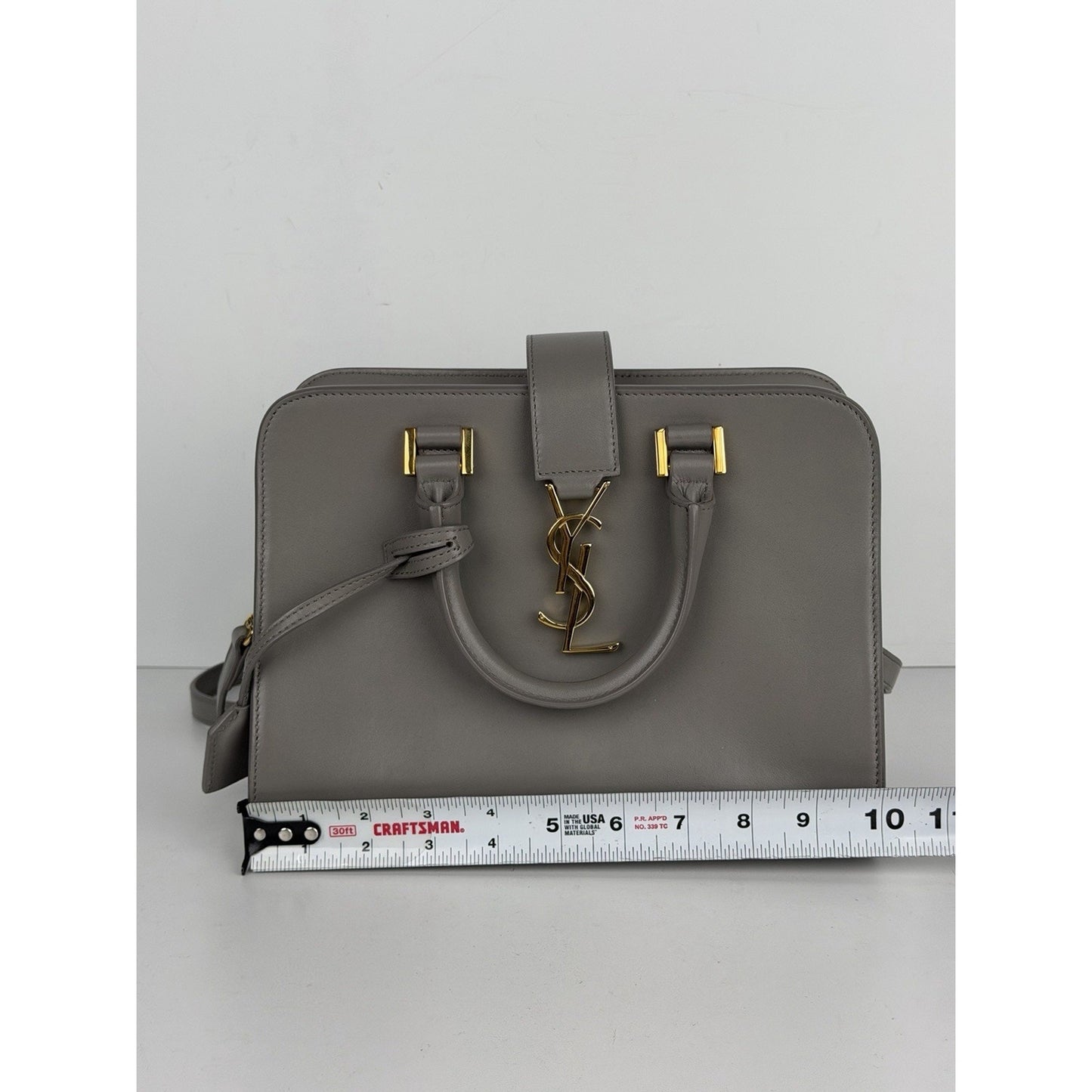 Saint Laurent Baby Monogram Downtown Cabas Bag in Gray Calfskin Leather S-19