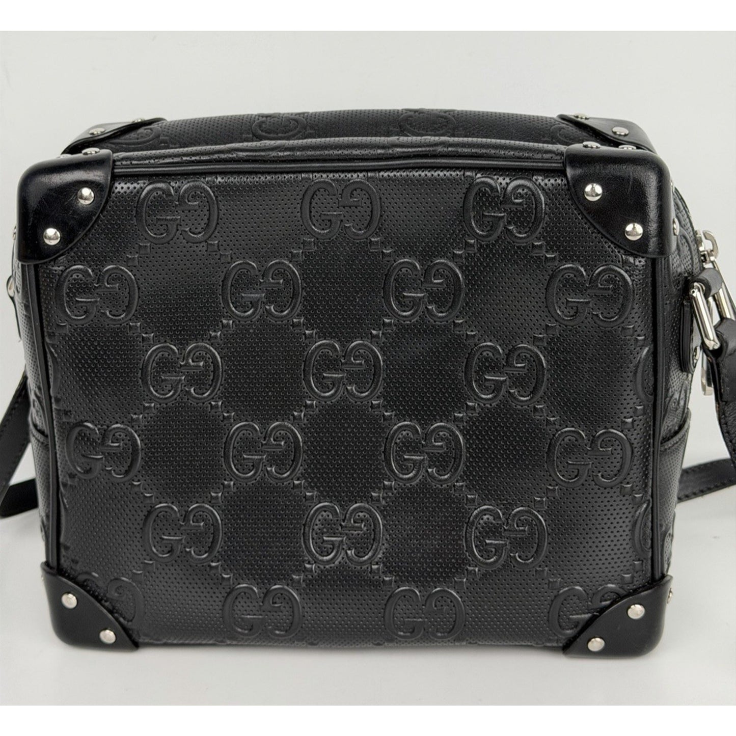 Gucci GG Embossed Leather Shoulder Bag Small in Black Perforated Leather S19