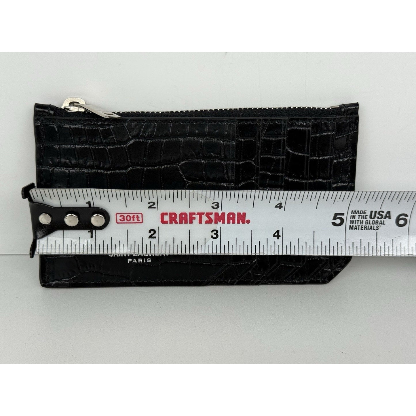 Saint Laurent Calfskin Crocodile Embossed 5 Fragments Zip Card Holder