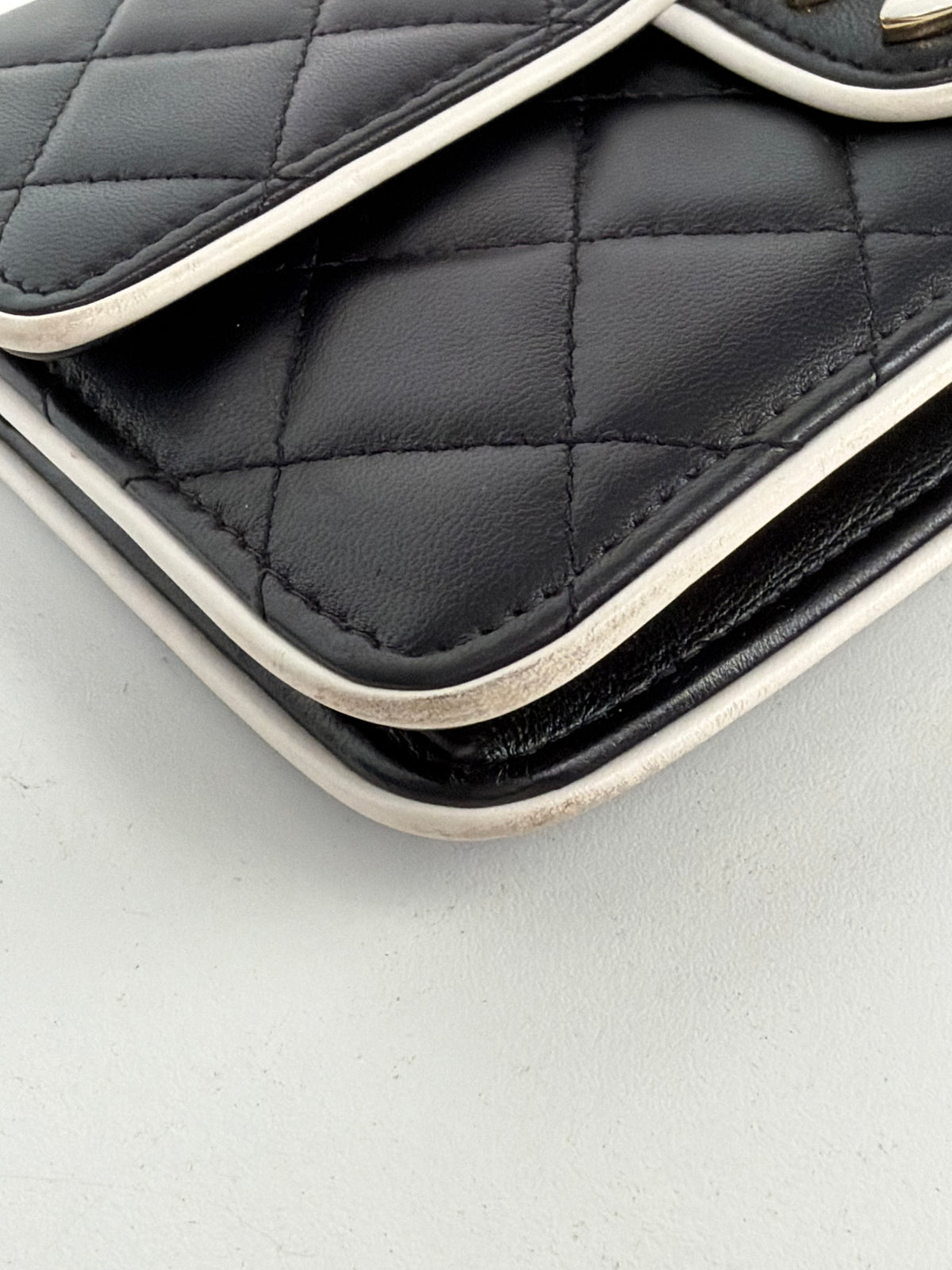 Chanel Wallet on Chain Crossbody Bag in Black & White Quilted Lambskin Leather NFC
