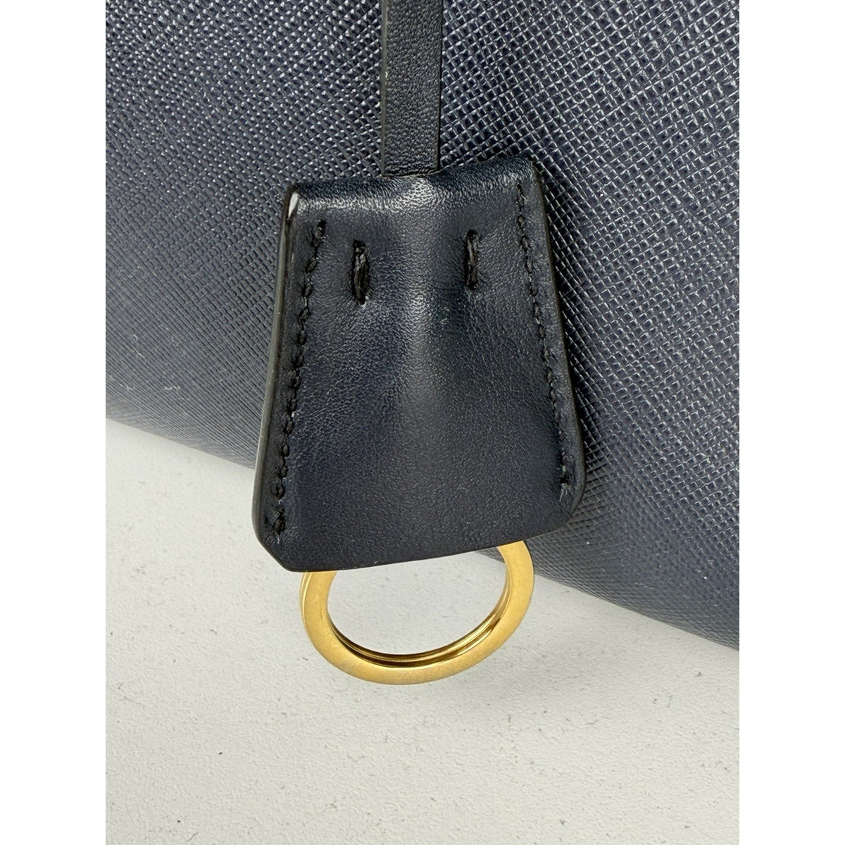 Prada Saffiano Small Top Handle Tote Bag in Blue Leather Gold-Tone Hardware S-05