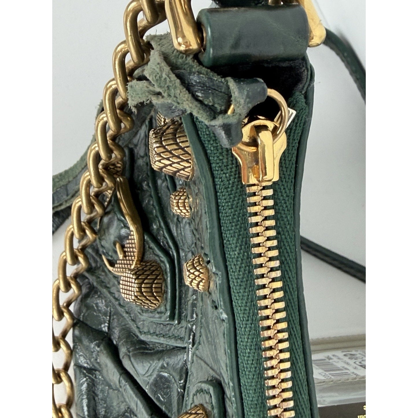 Balenciaga Le Cagole Mini Shoulder Bag in Dark Green Croc-Embossed Leather S-01