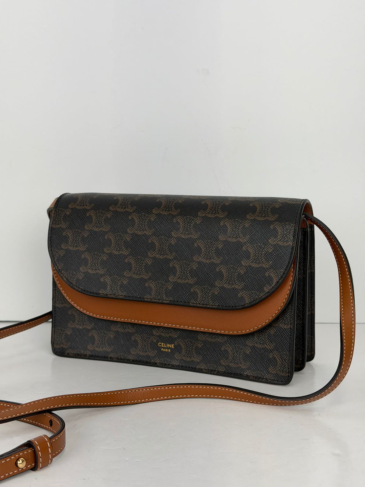 Celine Wallet On Strap Bag in Brown & Tan Triomphe Canvas YS24