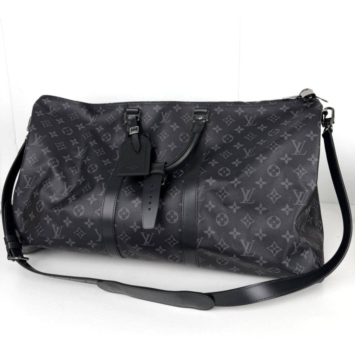 Louis Vuitton Keepall Bandouliere 55 Duffle Bag in Black Coated Canvas NFC E2