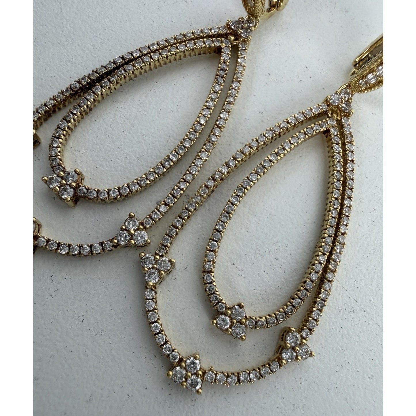 Judith Ripka Double Pear Earrings in 18k Yellow Gold and Diamond