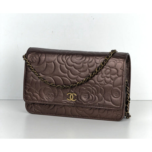 Chanel Camellia Wallet On Chain Crossbody Bag in Brown Leather 2013-2014 U2