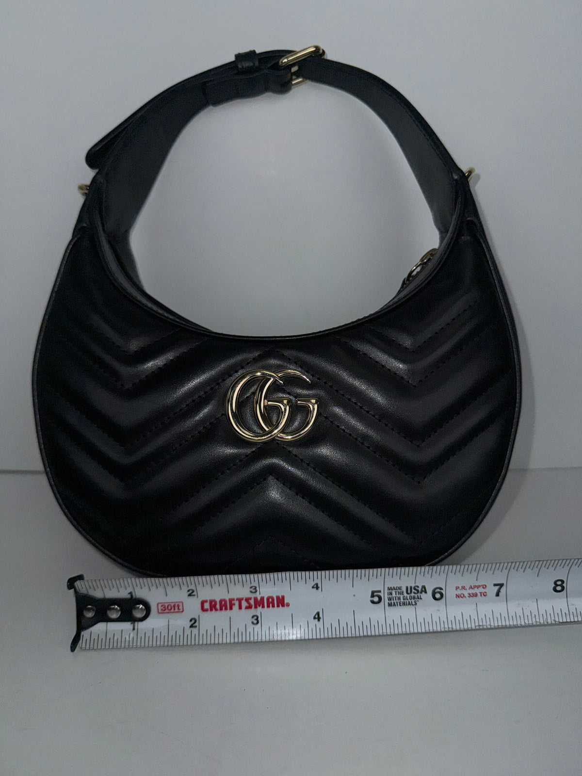 Gucci GG Marmont Half-Moon Mini Bag in Black Matelasse leather YS08