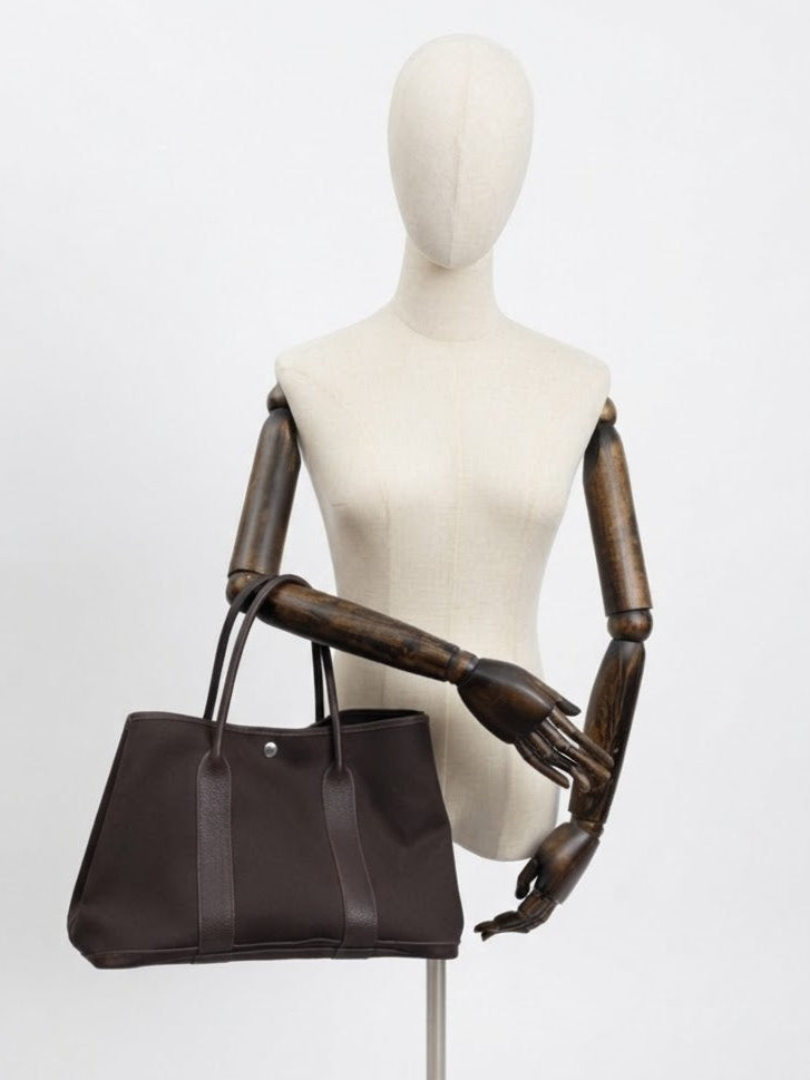 Hermes Toile Militaire Garden Party 36 Tote Bag Vintage in Brown Canvas 2004 YU-3