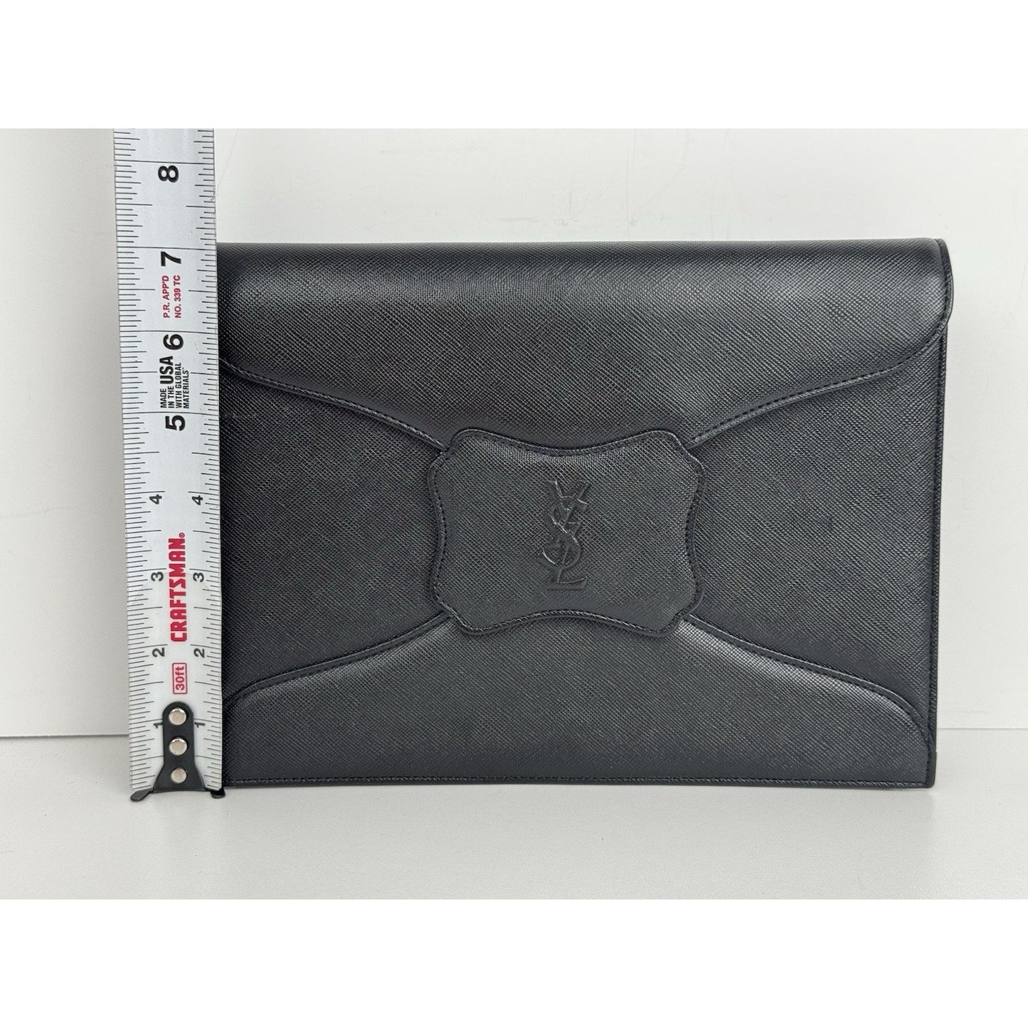 Yves Saint Laurent YSL Black Textured Leather Gold-Tone Flap Clutch Bag C-5