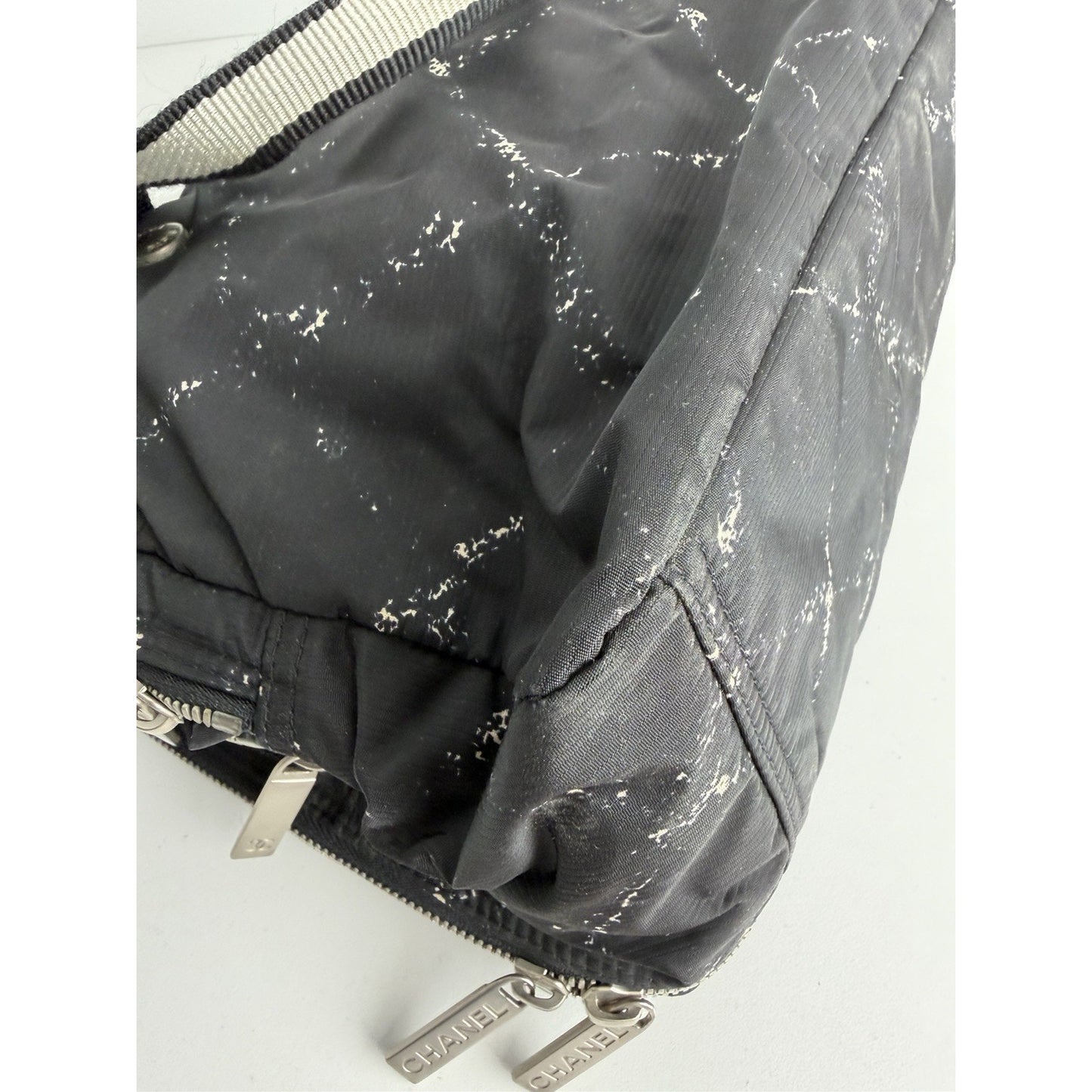 Chanel Travel Ligne Boston Vintage Duffle Bag in Black Printed Nylon 2000-2002 S