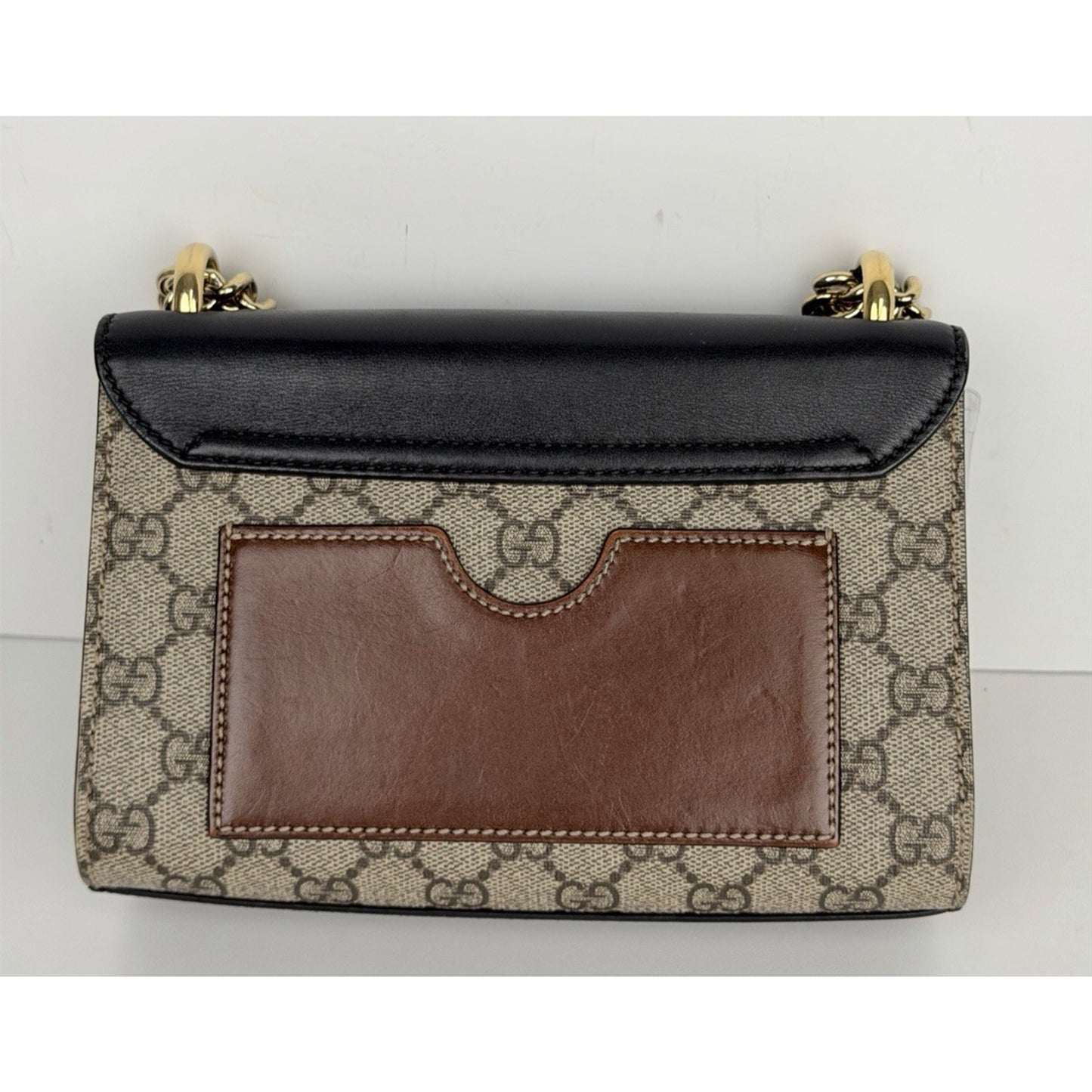 Gucci Padlock Small GG Supreme Shoulder Bag Beige Canvas and Black Leather S08