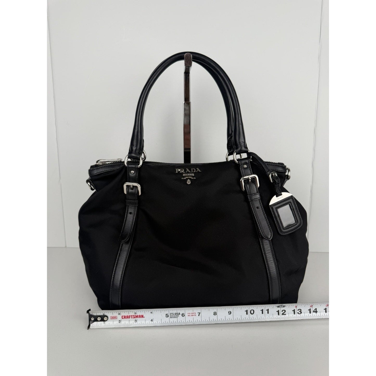 Prada Tessuto Top-Handle Bag Medium in Black Nylon with Silver Hardware S-12