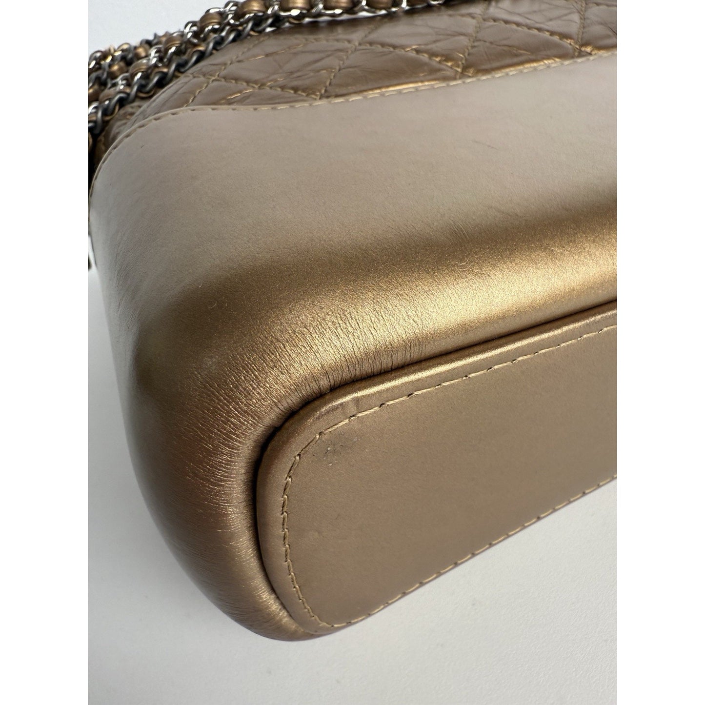 CHANEL Gabrielle Hobo Bag Quilted Gold Calfskin Gold Silver Hardware
