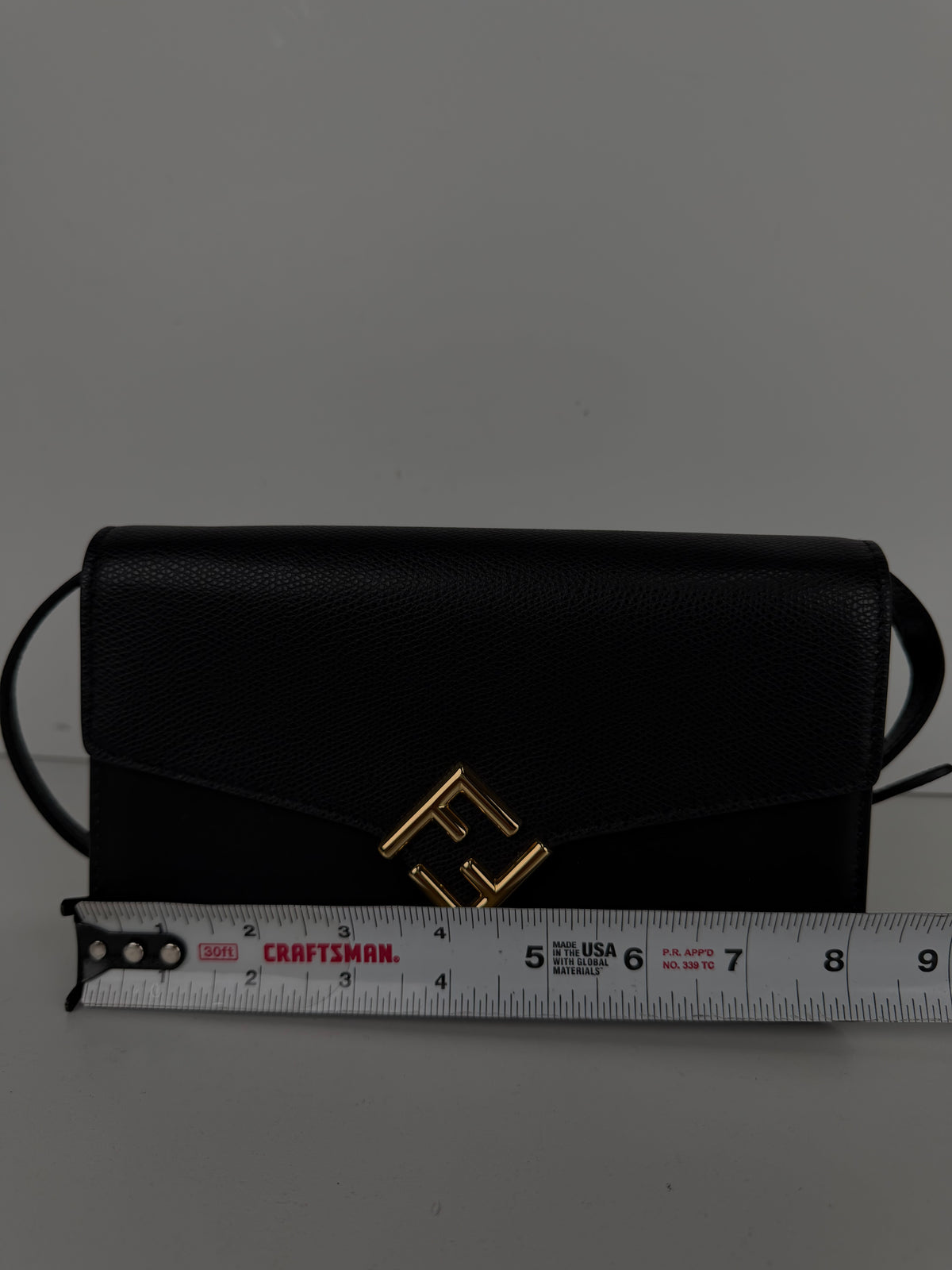 Fendi FF Diamonds Continental Wallet Bag on Chain in Black Leather S-10Y