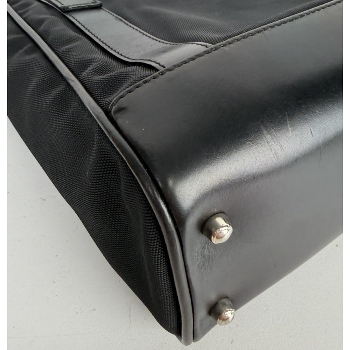 Gucci Nylon and Leather Tote Bag in Black with Metal Charm Vintage S04