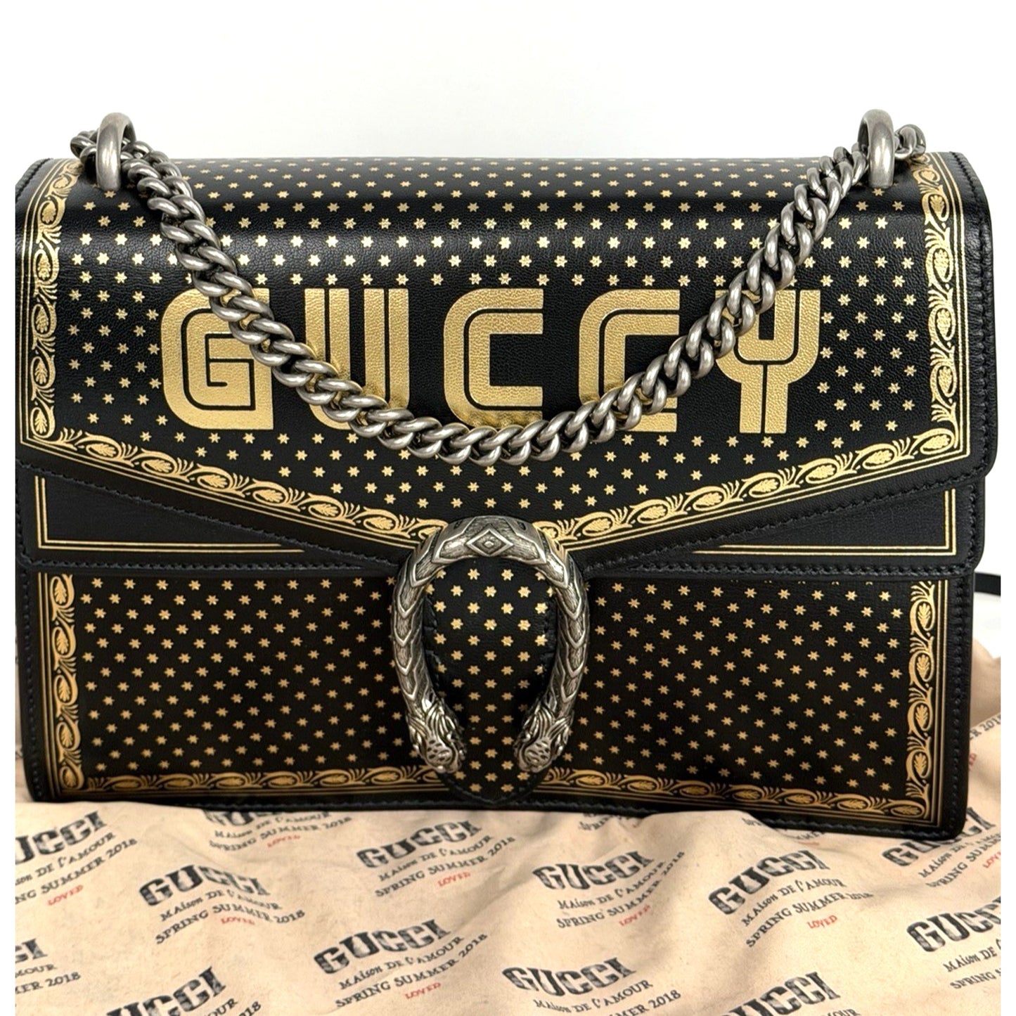 Gucci x Sega Dionysus Shoulder Bag Medium in Black Calfskin Leather S09