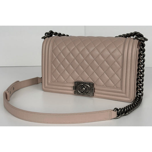 Chanel Medium Quilted Leather Boy Bag in Light Pink F1