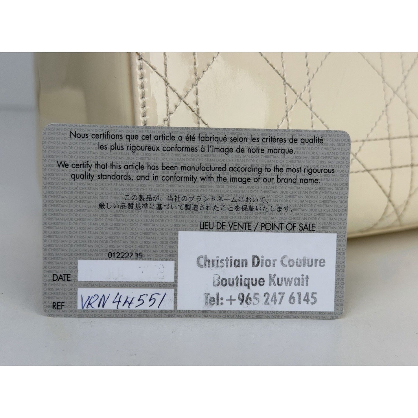 Christian Dior Lady Dior Medium Bag in Beige Patent Cannage Leather C9