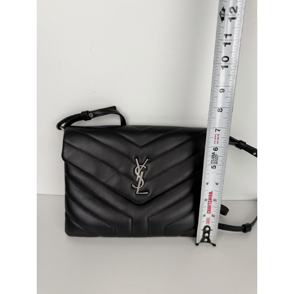 Saint Laurent Loulou Crossbody Bag Small in Black Chevron Quilted Leather S-10