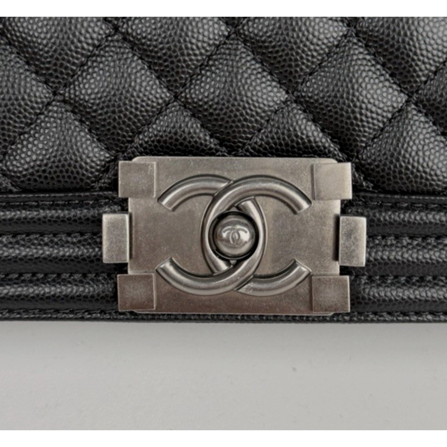 Chanel Boy Flap Bag Old Medium in Black Caviar Leather Gunmetal Hardware NFC C6