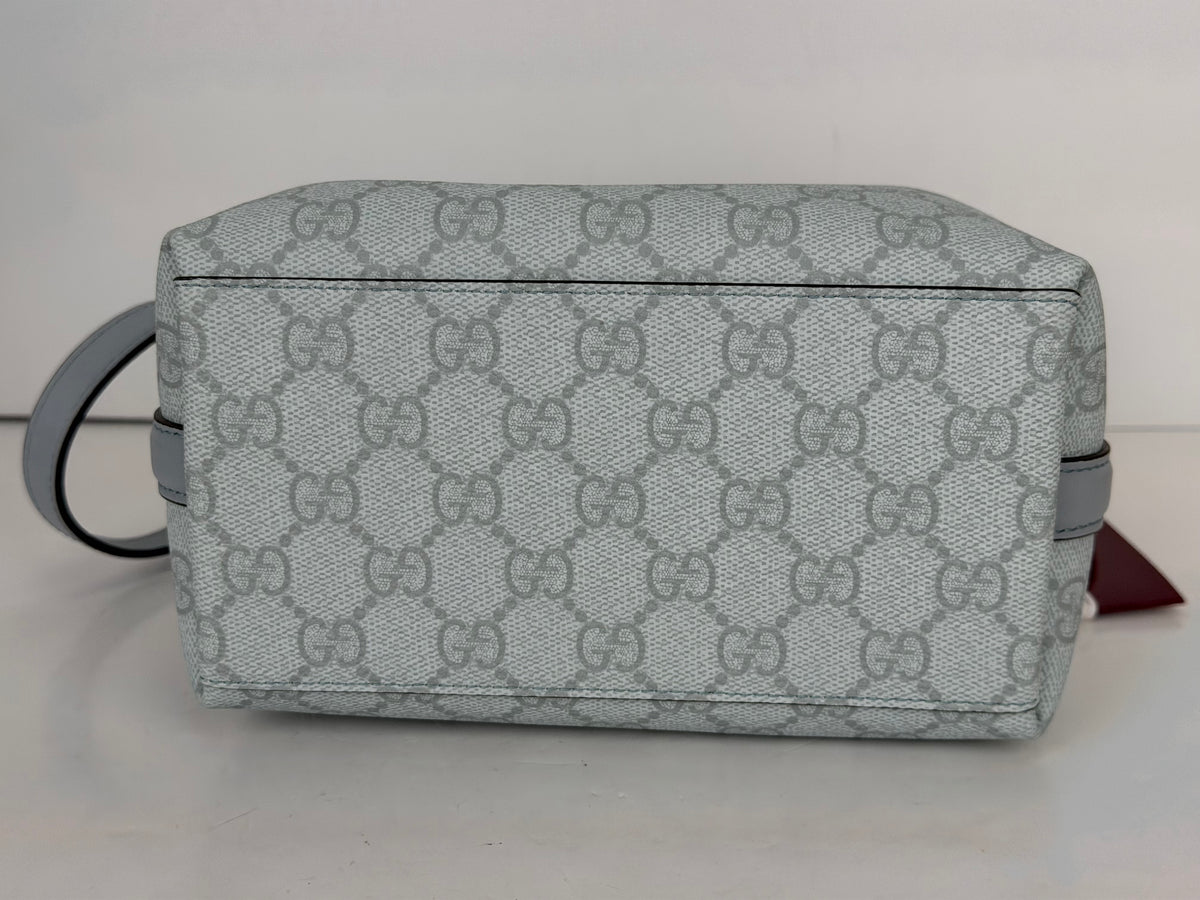Gucci GG Emblem Small Bucket Bag in Light Blue GG Monogram Coated Canvas YC2