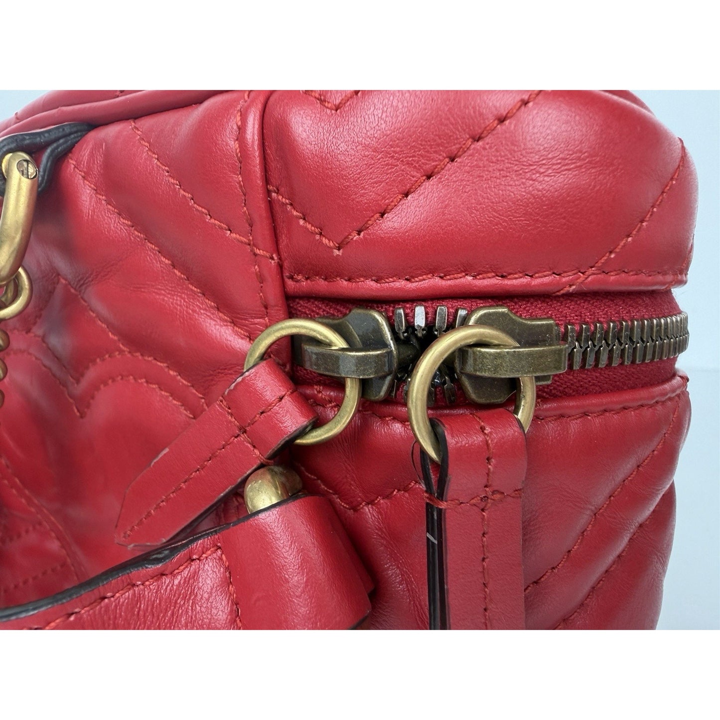 Gucci GG Marmont Mini Vanity Backpack in Red Chevron-Quilted Calfskin Leather S9