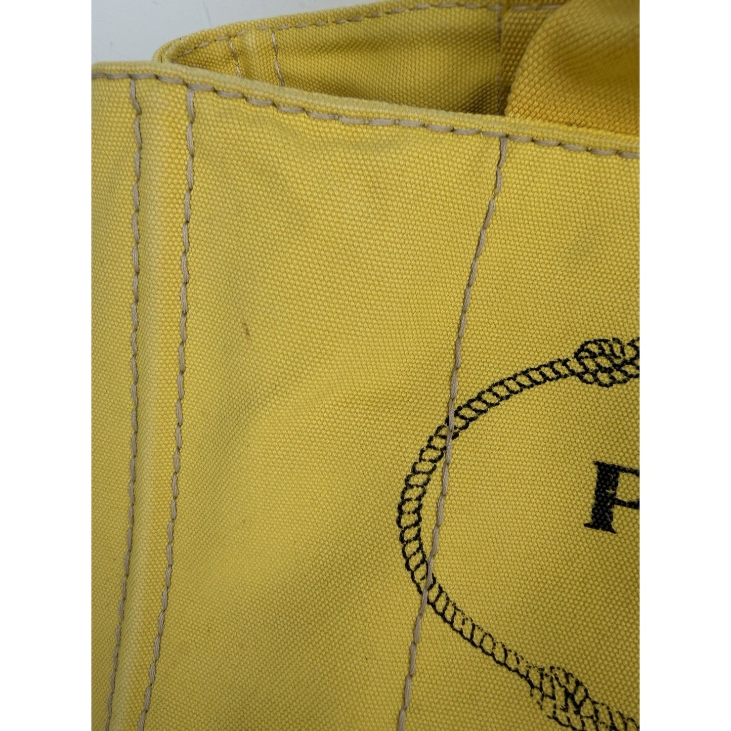Prada Canapa Tote Bag Large in Yellow Canvas with Black Logo S-12